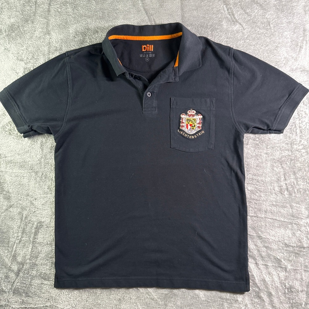 Dill Polo Shirt Liechtenstein Crest Pocket Casual Short Sleeve Black M